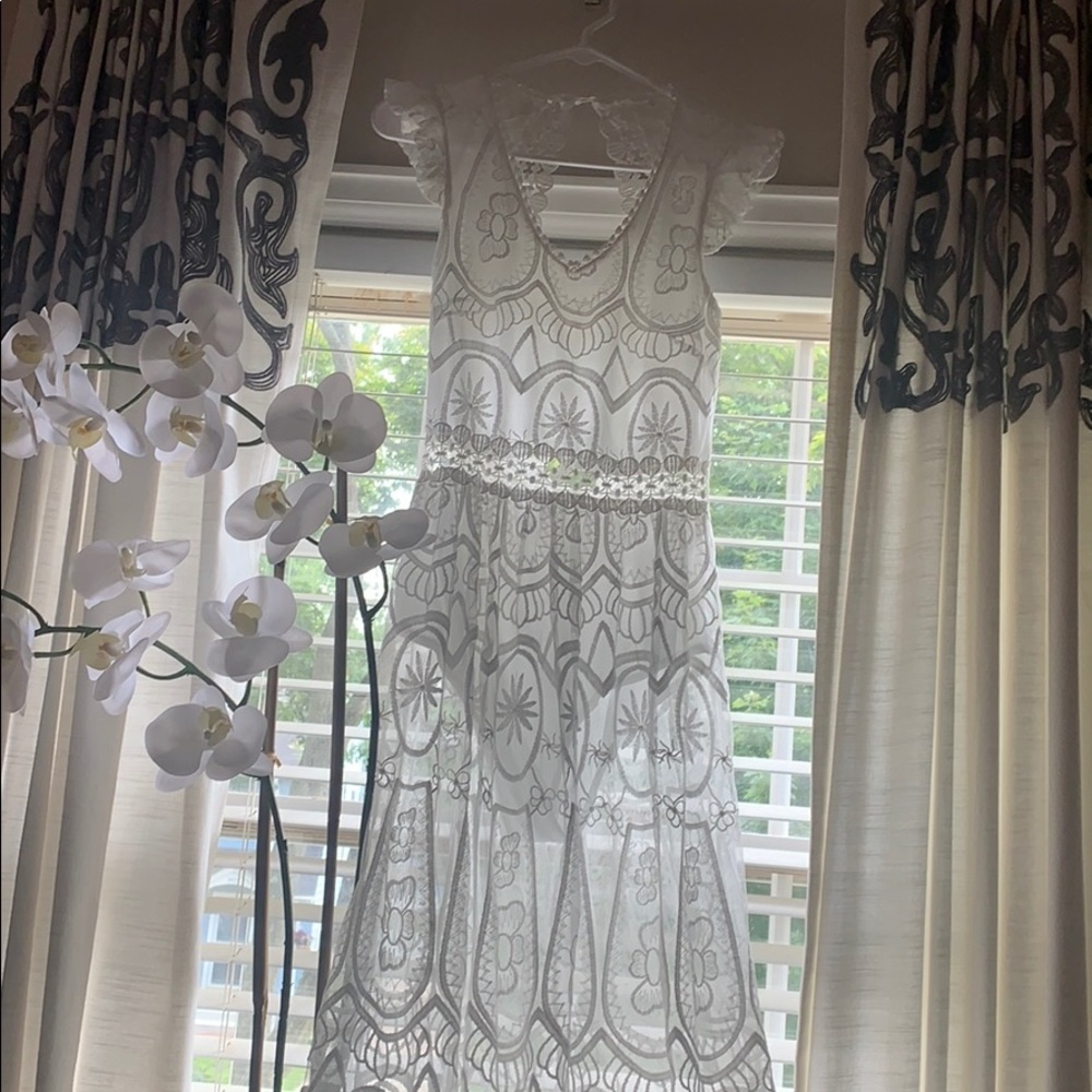 Ivory/White LACE bodysuit sheer floor length dress